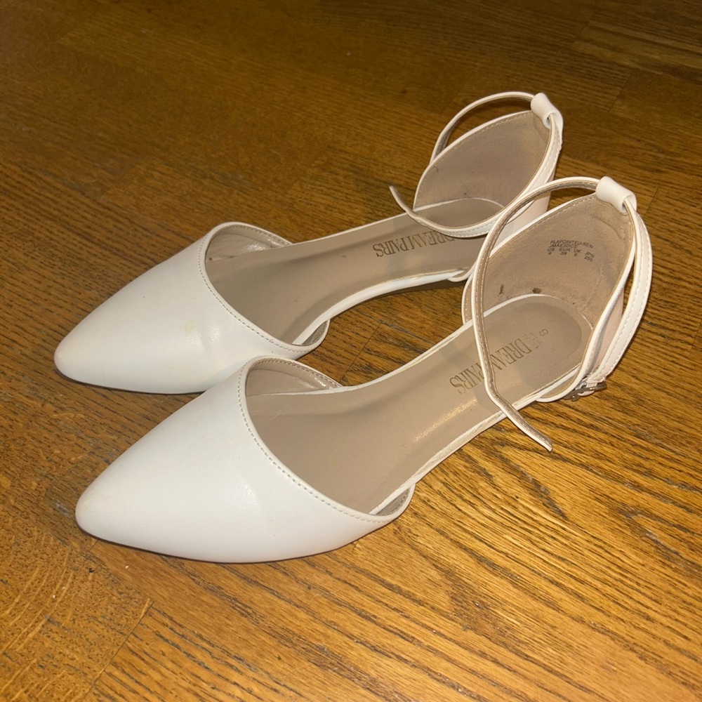 White D’Orsay Ankle Strap Ballet Flats - Picture 3 of 5